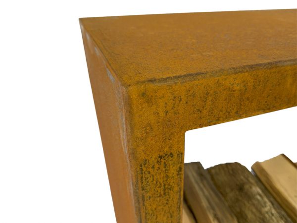 Holzlager Sophia H 1500mm Cortenstahl mit Rückwand – Bild 4