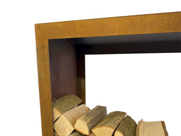 Holzlager Sophia H 1500mm Cortenstahl mit Rückwand – Bild 3