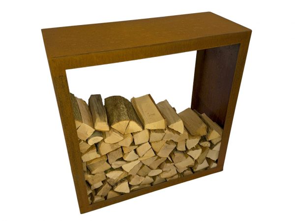 Holzlager Sophia H 1500mm Cortenstahl mit Rückwand – Bild 2