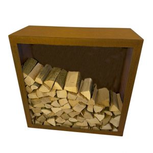 Holzlager Sophia H 1000mm Cortenstahl mit Rückwand