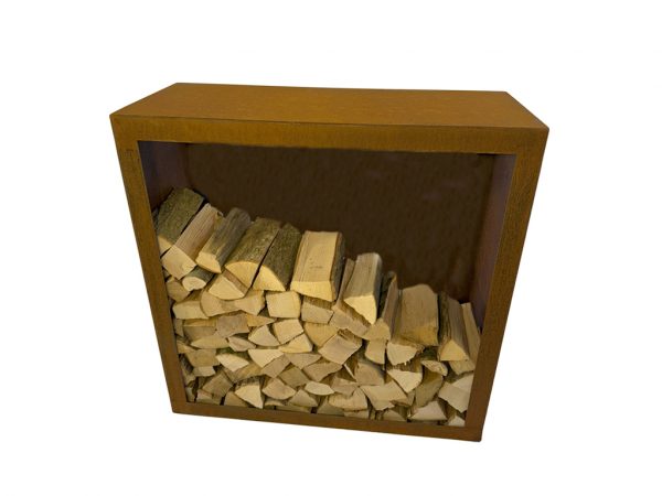 Holzlager Sophia H 1500mm Cortenstahl mit Rückwand